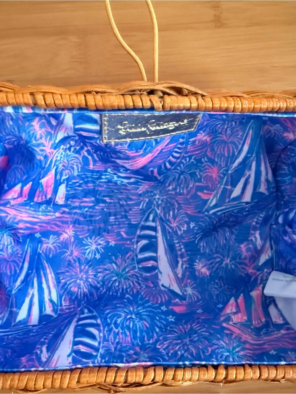 NWOT Lilly Pulitzer Blue & Pink Nautical Lined Wicker Clutch